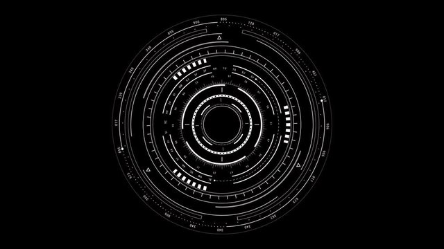 PNG Alpha.Circle elemets HUD looped animation.HUD technological futuristic templare.Good as animated texture for 3D material.