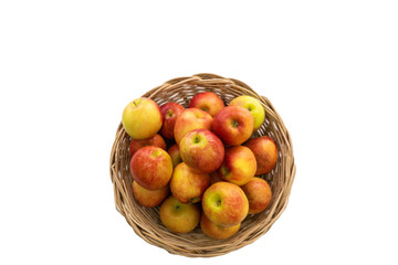 Isolated White Background with Clipping Path Top View Pile of Organic Red and Yellow Apples in Basket , Healthy Fruits for Weigh Control