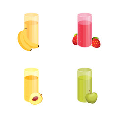 Glass of Fresh Fruit Juice of Apple, apricot, strawberry and banana. Isolated on White Background.