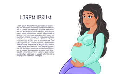 Pregnant woman banner with Copyspace. Pregnant Cartoon Character.
