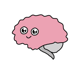 Cute brain on a white background. Cartoon. Vector illustration.