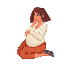 Cute Pregnant woman Cartoon Character banner. A pregnant young brunette girl.