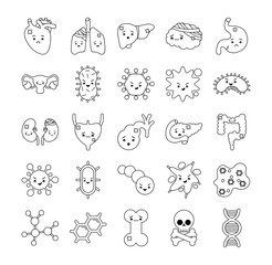 Human organs and virus line style icon set vector design