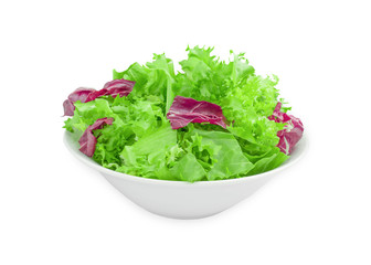 Salad on a white background, fresh lettuce isolate