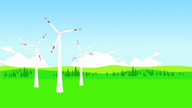 Windräder in idyllischer Umgebung Animation - Endlos wiederholbar