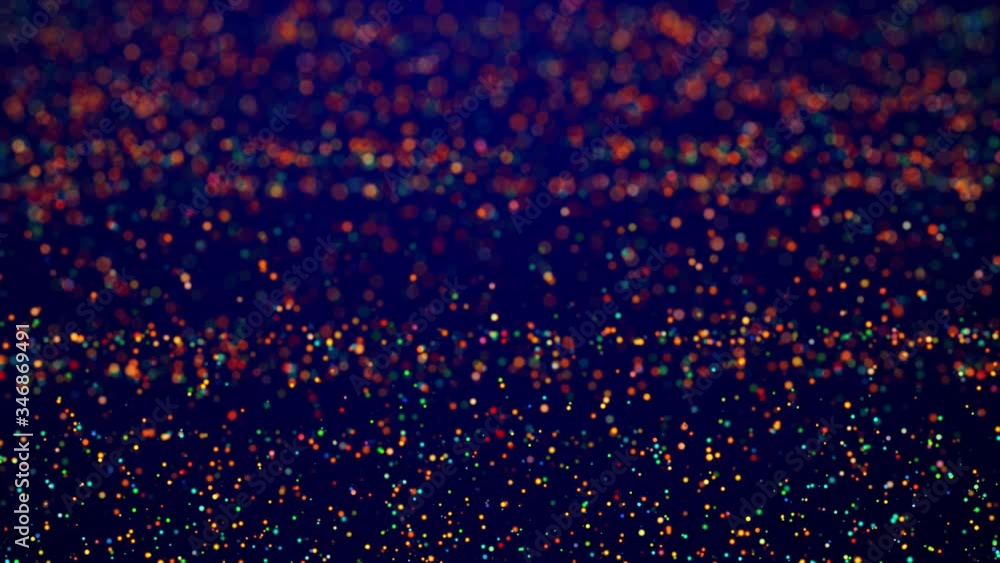 Poster Magical multicolored sparkles of light form abstract simple plane structure. Multi-colored glow particles float in viscous liquid as fantastic 3d background in 4k. Luma matte as alpha channel.