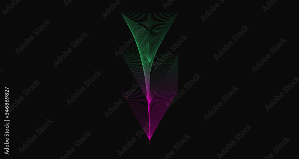Poster random chaotic pink and green lines abstract geometric pattern/texture in the form of leaf. asymmetr