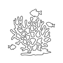  Vector sea coral with different fishes isolated on white background. Silhouette ouyline vector illustration in flat style.