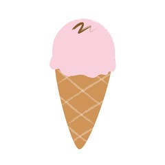ワッフルコーンのストロベリーアイスクリーム