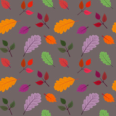Plakat Seamless vector pattern with the image of autumn leaves stylized in a flat style. The colors of the autumn gamut are perfect for scrapbooking paper and as separate design elements.