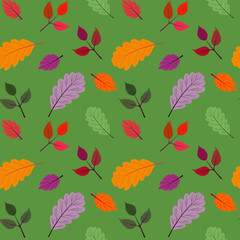 Obraz na płótnie Canvas Seamless vector pattern with the image of autumn leaves stylized in a flat style. The colors of the autumn gamut are perfect for scrapbooking paper and as separate design elements.