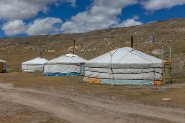 Mongolia yurts in the summer grassland of Hulunbuir, Inner mongolia. Mongolian Altai
