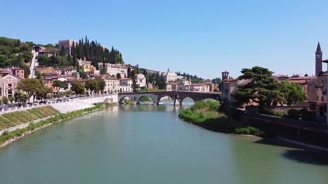 Ponte Pietra, Verona, Italy, drone, aereo