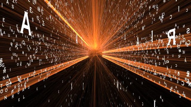 4K：放射状に広がるアルファベット3Dオレンジ