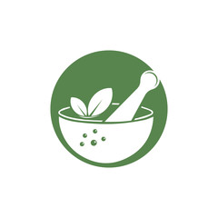 Pharmacy icon , Herbal pharmacy symbol ,  Pestle and Mortar vector illustration design template