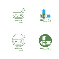Pharmacy icon , Herbal pharmacy symbol ,  Pestle and Mortar vector illustration design template