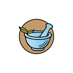 Pharmacy icon , Herbal pharmacy symbol ,  Pestle and Mortar vector illustration design template
