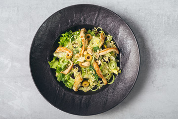 top view of chicken salad served on plate