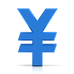 Blue yen sign. 3d yen symbol isolated on white background.
