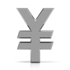 Silver yen currency. Japanese yen sign symbol isolated on white background.