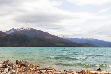 Wanaka lake. Snow, stones and water. South Island, New Zealand