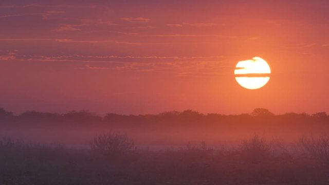 Blood red sunset over a dusty African landscape.