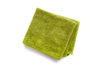Bright green microfiber fabric cleaning cloth isolated on white background.