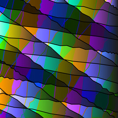 Fototapeta premium Mirrored colored shards of curved violet intersecting ribbons and dark lines.