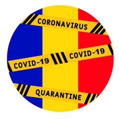 Romania quarantine and extraordinary emergency measures under pandemic virus. stop coronavirus covid-19 yellow border tape on Romania  flag background. vector illustration