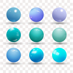 Blue pearl balls set Isolated on white background. eps 10