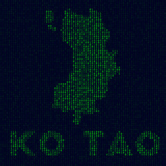 Fototapeta na wymiar Digital Ko Tao logo. Island symbol in hacker style. Binary code map of Ko Tao with island name. Neat vector illustration.