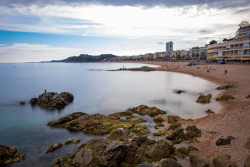 Lloret de Mar beach in Costa Brava of Catalonia, Spain.