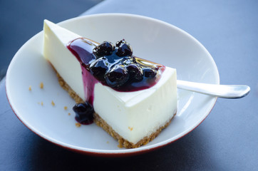 piece of blueberry cheesecake on plate