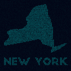 New York tech map. Us state symbol in digital style. Cyber map of New York with us state name. Elegant vector illustration.