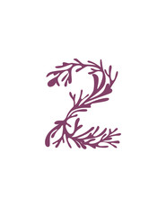 Number 2 purple colored seaweeds underwater ocean plant sea coral elements flat vector illustration on white background