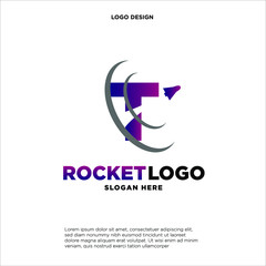 Initial letter T rocket logo design