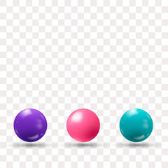 Colored realistic 3d balls with shadow. Design element. Purple, Blue, Pink. eps 10