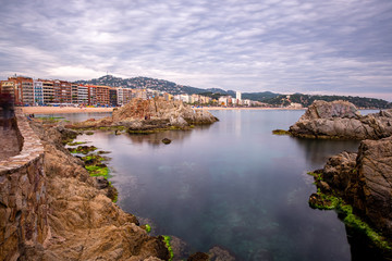 Fototapeta na wymiar Lloret de Mar beach in Costa Brava of Catalonia, Spain.