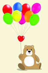 teddy bear with balloon  on white background