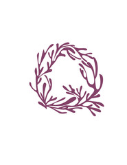Letter Q purple colored seaweeds underwater ocean plant sea coral elements flat vector illustration on white background