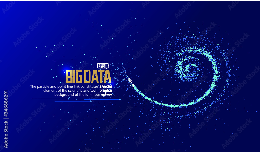 Poster glowing particle flow vortex, internet technology big data background.