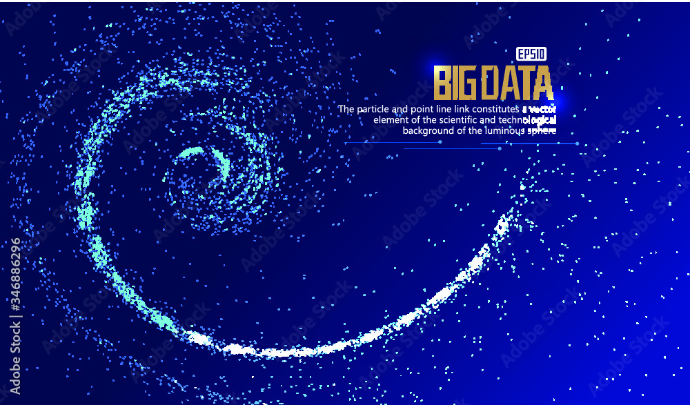 Poster glowing particle flow vortex, internet technology big data background.