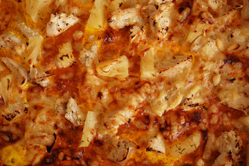 Close up hawaiian pizza - simple homemade Hawaiian pizza