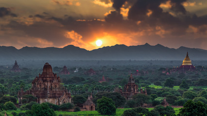 Asian ancient architecture archaeology temple in Bagan at sunset, Myanmar ananda temple in the...