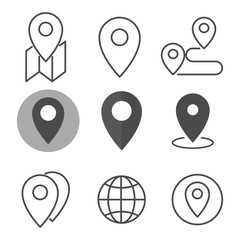 Location icon set. Flat style. Isolated on white background. 