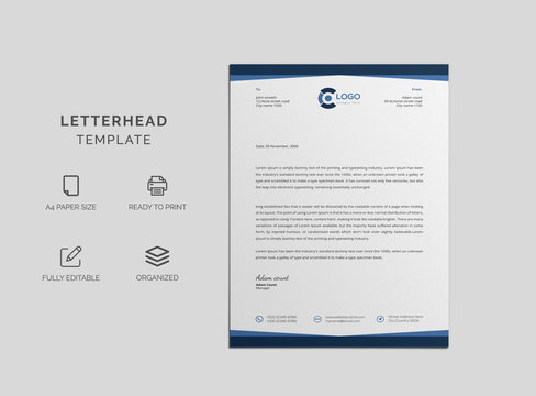 Corporate blue business letterhead design vector template. Simple and clean ready to print.