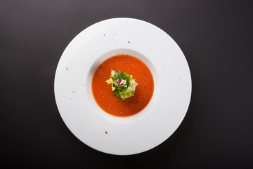 Red cold tomato spanish gaspacho soup
