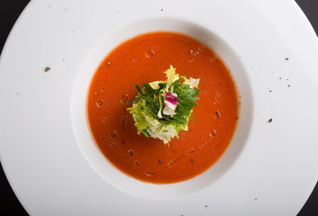Red cold tomato spanish gaspacho soup
