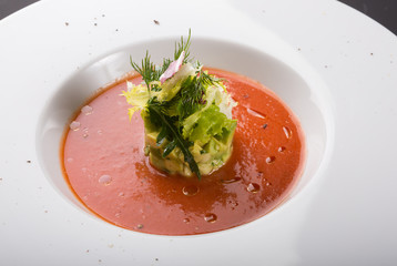 Red cold tomato spanish gaspacho soup