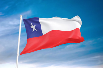 Fototapeta na wymiar Chile flag waving sky background 3D illustration